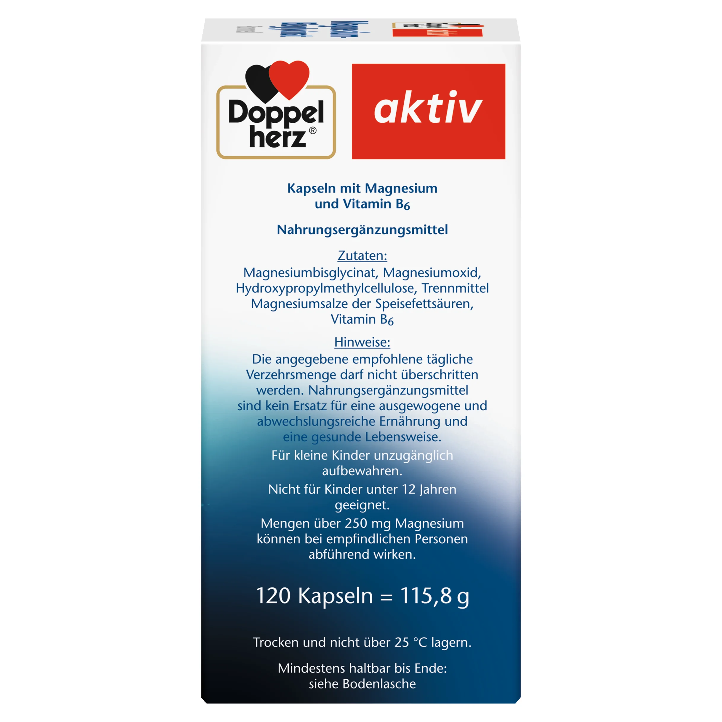 Originale Packungsseite der Doppelherz Magnesium-Bisglycinat Formel: Zutatenliste mit Magnesiumbisglycinat und Magnesiumoxid